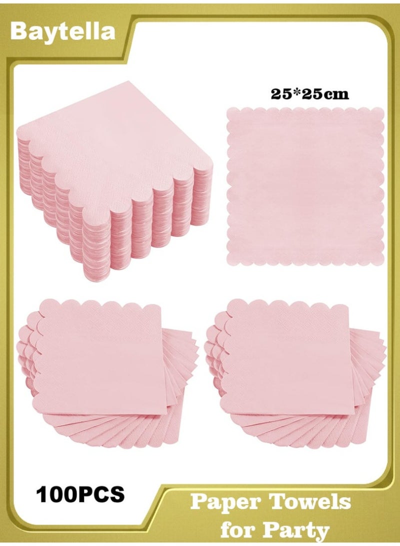 بيتلا 100 منديل ورقي كوكتيل قابل للتصرف، 2 طبقة بحواف متموجة، مقاس 10 × 10 بوصة، مناسب للحفلات وحفلات الزفاف وأعياد الميلاد والمناسبات (وردي) - Image 1