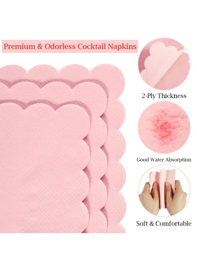 بيتلا 100 منديل ورقي كوكتيل قابل للتصرف، 2 طبقة بحواف متموجة، مقاس 10 × 10 بوصة، مناسب للحفلات وحفلات الزفاف وأعياد الميلاد والمناسبات (وردي) - Image 3