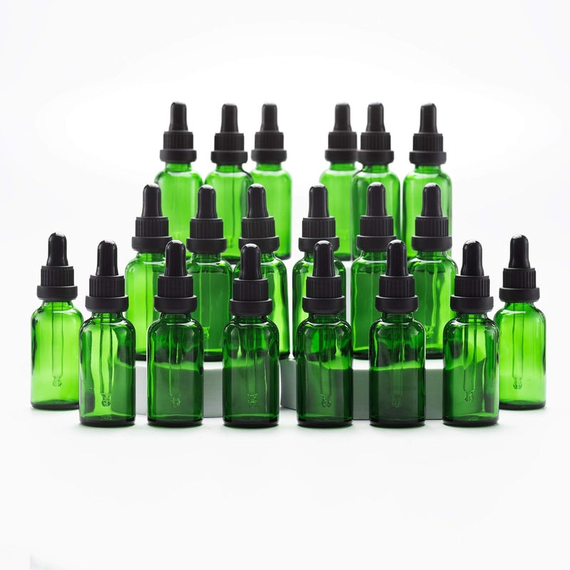 YIZHAO زجاجات قطرات الخضراء سعة 30 مل، مزودة بقطرة زجاجية، للزيوت العطرية، العلاج بالروائح، المستحضرات التجميلية، السفر – 24 قطع - Image 1