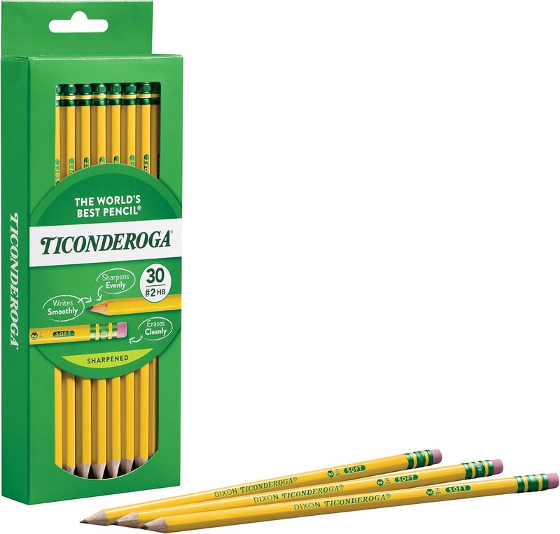 Ticonderoga PENCILS, Wood-Cased #2 HB Soft, Pre-Sharpened with Eraser, Yellow, Six 30ct Packs/180 Count Total (X13830) - Image 2