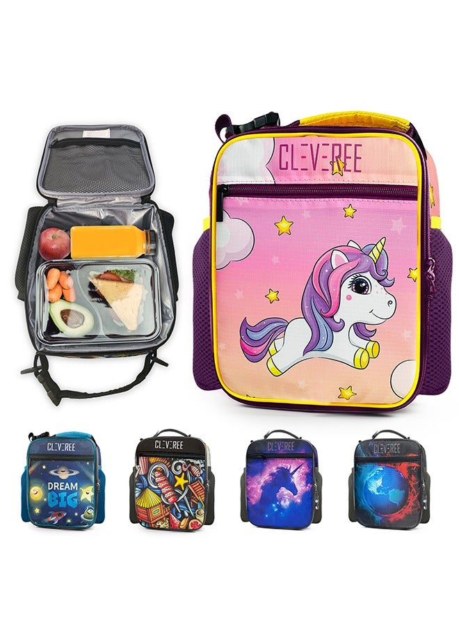 CLEVEREE Juniors Kids Insulated Leakproof Lunch Bag with Adjustable Shoulder Strap Pinky Unicorn  - Image 1