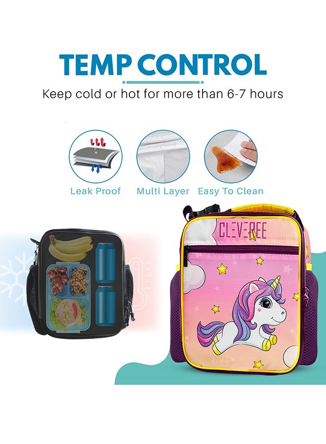 CLEVEREE Juniors Kids Insulated Leakproof Lunch Bag with Adjustable Shoulder Strap Pinky Unicorn  - Image 5