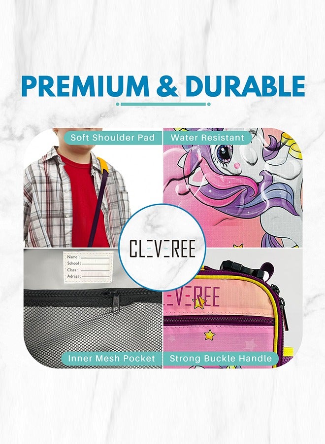 CLEVEREE Juniors Kids Insulated Leakproof Lunch Bag with Adjustable Shoulder Strap Pinky Unicorn  - Image 4