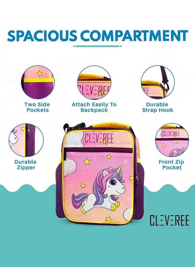CLEVEREE Juniors Kids Insulated Leakproof Lunch Bag with Adjustable Shoulder Strap Pinky Unicorn  - Image 3