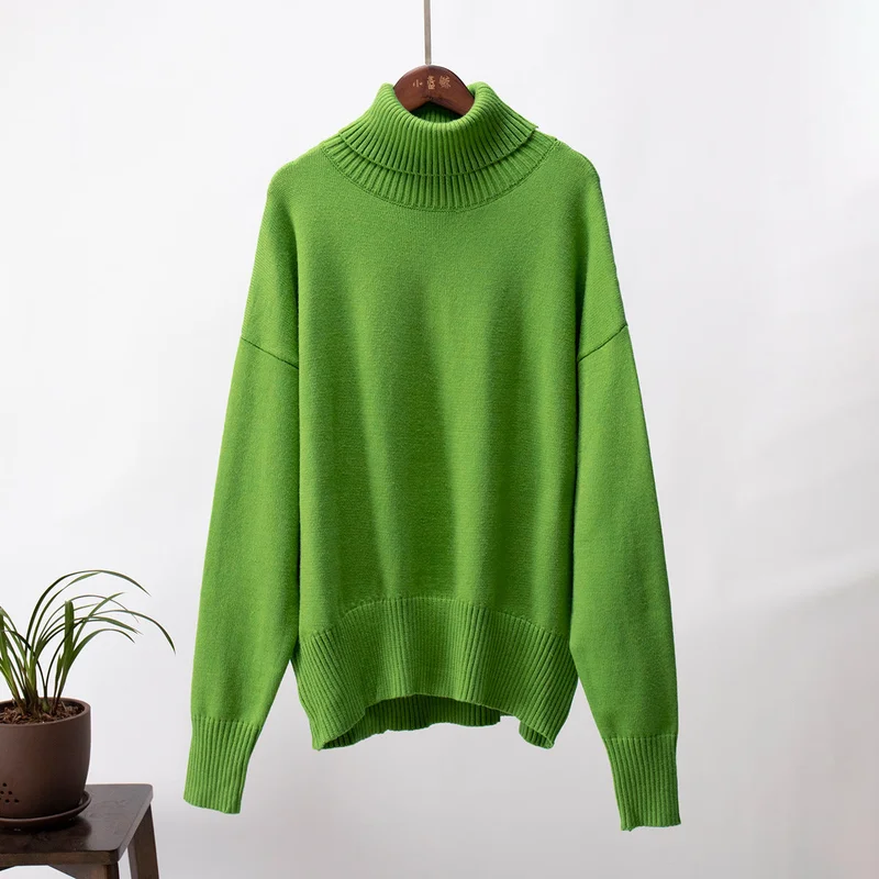 أوجيدر Green Turtle Neck Oversized Solid Sweater