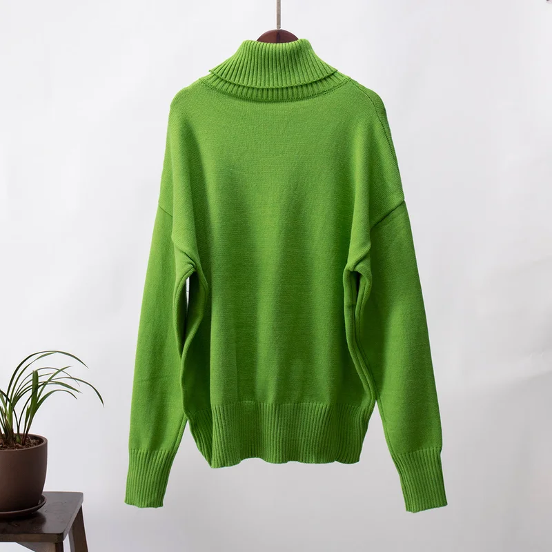 أوجيدر Green Turtle Neck Oversized Solid Sweater