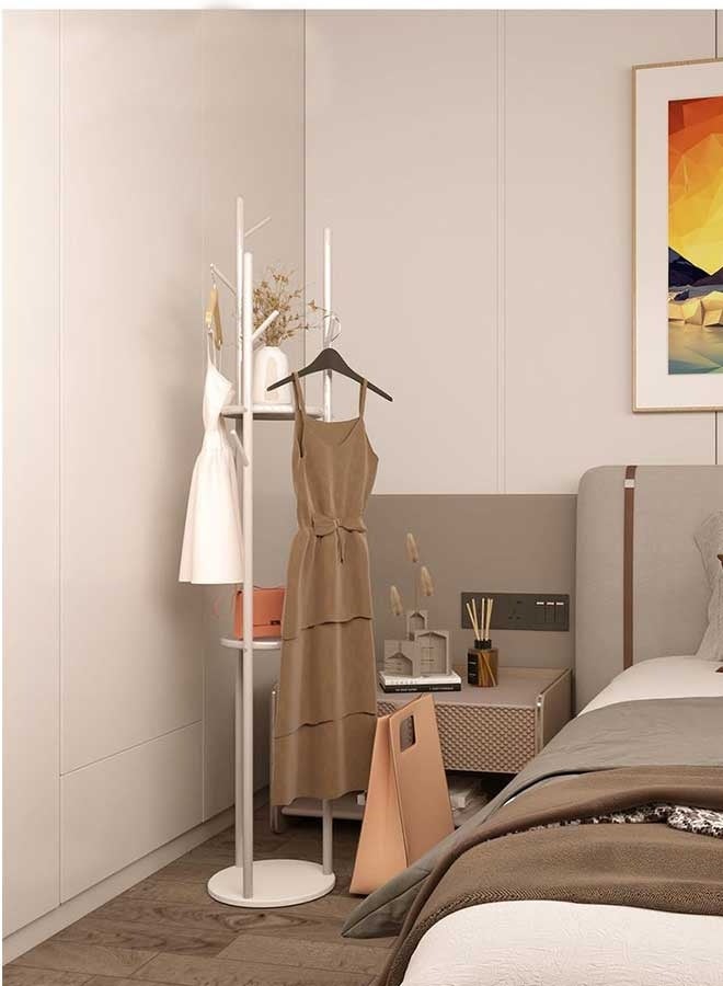 RAWAID Metal Clothes Rack, White Stand with Shelves and Marble Base, Coat Tree with 9 Hooks for Scarves, Bags, Modern Clothes Rack Stand, Suitable for Entrance, Living Room, Bedroom, Easy to Assemble - Image 2