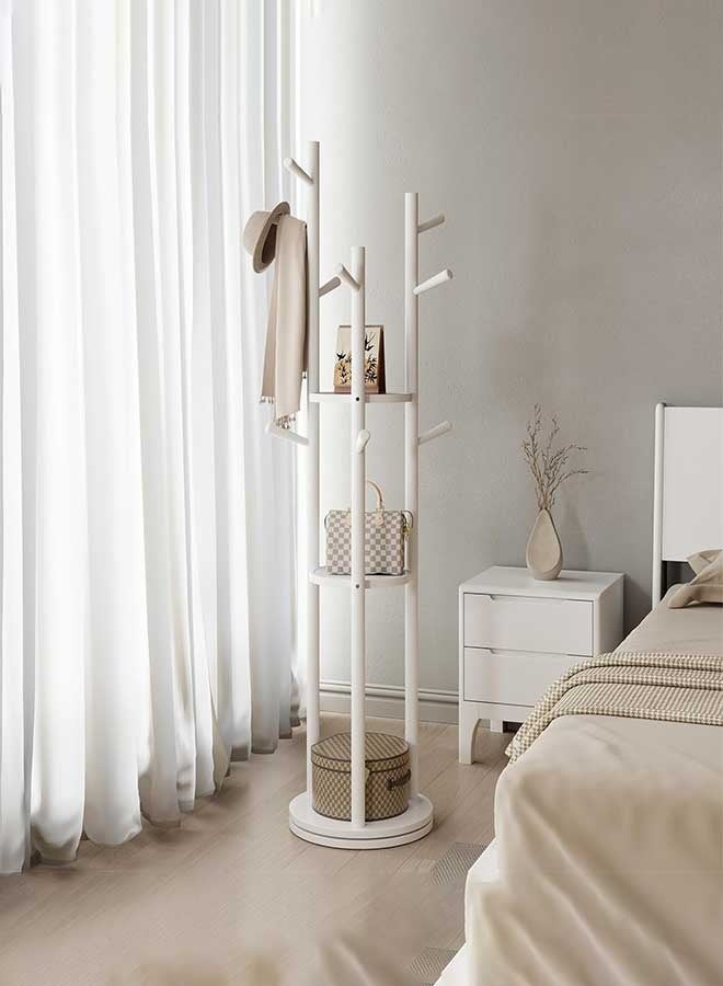 RAWAID Metal Clothes Rack, White Stand with Shelves and Marble Base, Coat Tree with 9 Hooks for Scarves, Bags, Modern Clothes Rack Stand, Suitable for Entrance, Living Room, Bedroom, Easy to Assemble - Image 3