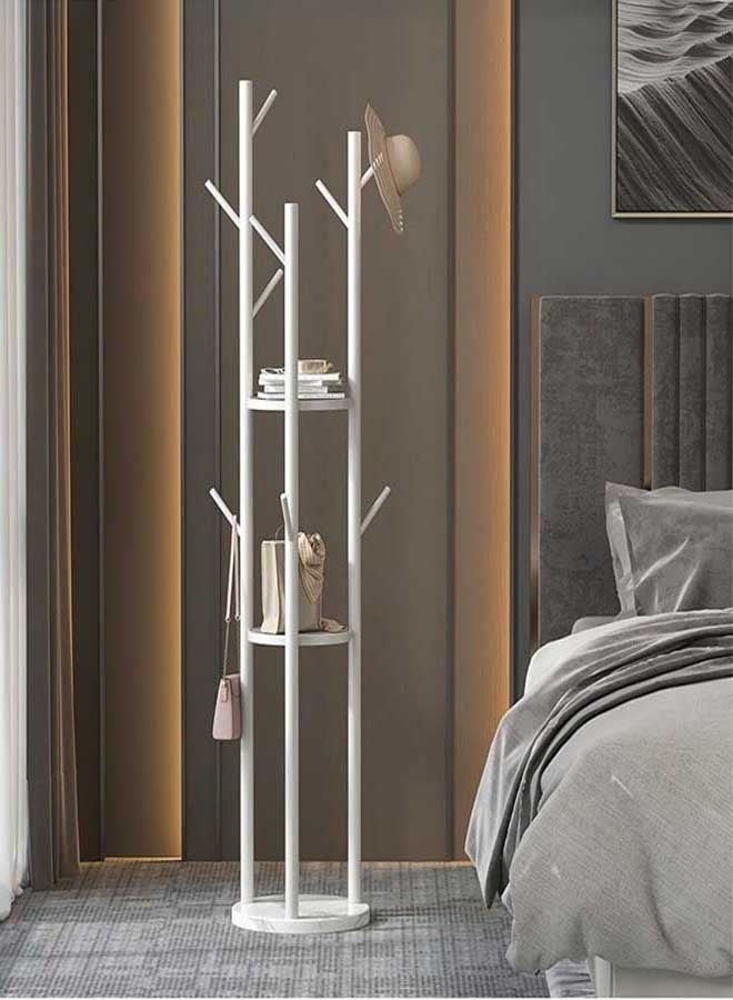 RAWAID Metal Clothes Rack, White Stand with Shelves and Marble Base, Coat Tree with 9 Hooks for Scarves, Bags, Modern Clothes Rack Stand, Suitable for Entrance, Living Room, Bedroom, Easy to Assemble - Image 5