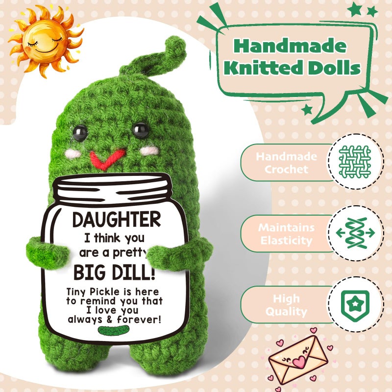 MAMAGIFTREE Daughter & Hoppy Easter Pickle Plush - You'Re A Big Dill! Funny Crochet Pickle Doll  Unique Gifts For Daughter  Easter Basket Stuffers  Handmade Present  5 Inch - Image 3