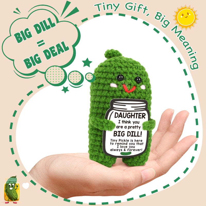 MAMAGIFTREE Daughter & Hoppy Easter Pickle Plush - You'Re A Big Dill! Funny Crochet Pickle Doll  Unique Gifts For Daughter  Easter Basket Stuffers  Handmade Present  5 Inch - Image 2
