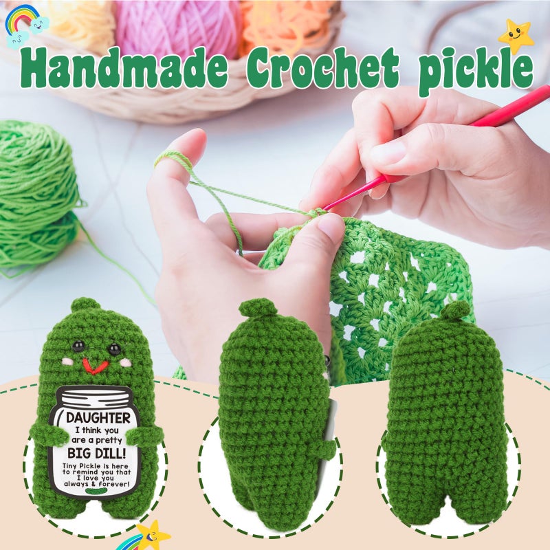 MAMAGIFTREE Daughter & Hoppy Easter Pickle Plush - You'Re A Big Dill! Funny Crochet Pickle Doll  Unique Gifts For Daughter  Easter Basket Stuffers  Handmade Present  5 Inch - Image 4