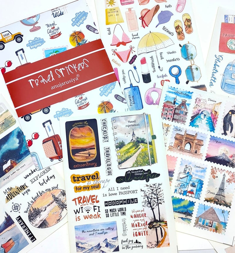 anujarusiya Travel Scrapbook Stickers - 110+ Unique Designs, Matte Laminated | Self-Adhesive Paper Stickers for Journals, Planners, and Travel Themes - Image 1