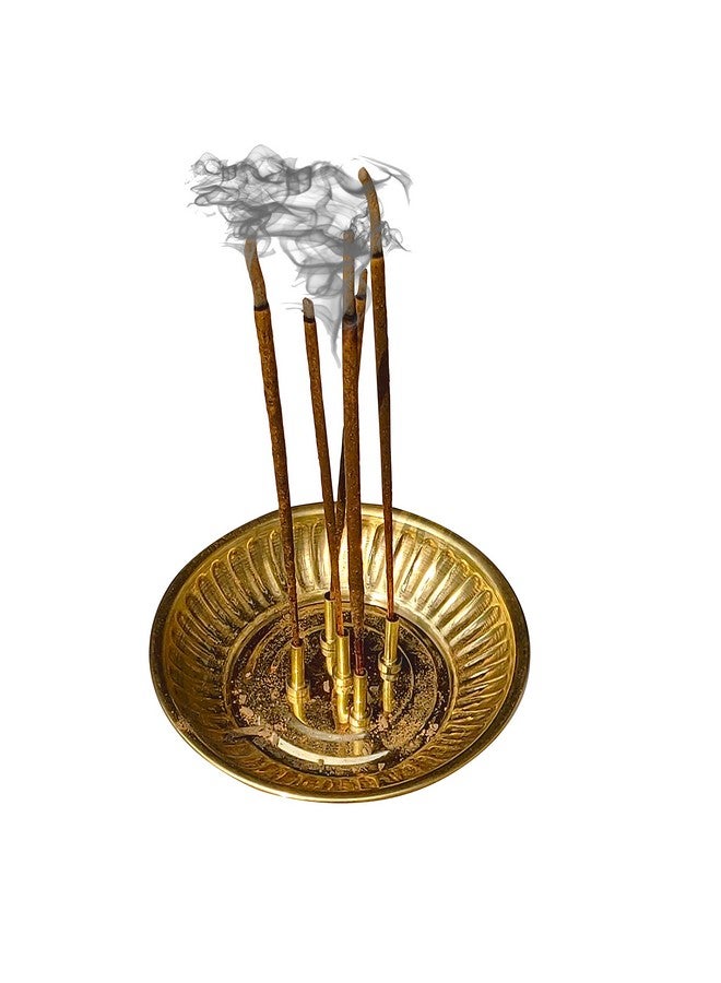 Pure Source India Brass Incense Sticks Holder, Agarbatti Stand with Ash Catcher, 4 Inch, Gold(Round) - Image 1