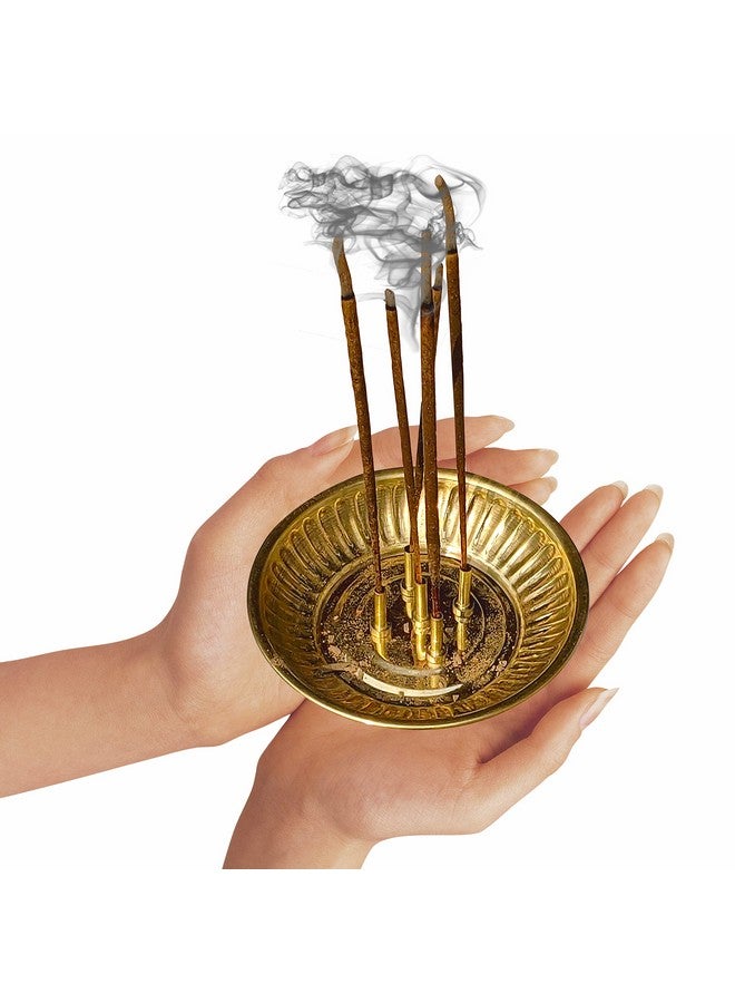 Pure Source India Brass Incense Sticks Holder, Agarbatti Stand with Ash Catcher, 4 Inch, Gold(Round) - Image 4