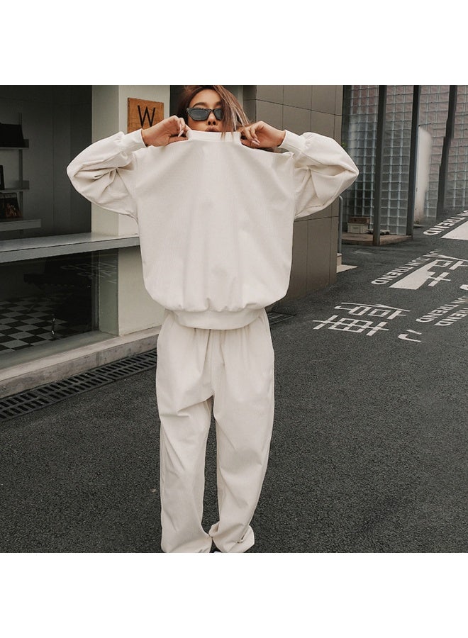 NIBEMINENT Women's Sports Suits Fashion Loose Pocket Autumn Fall  O Neck Long Sleeve T-shirt Female Small Foot Long Pants 2 Piece Sets - Image 2