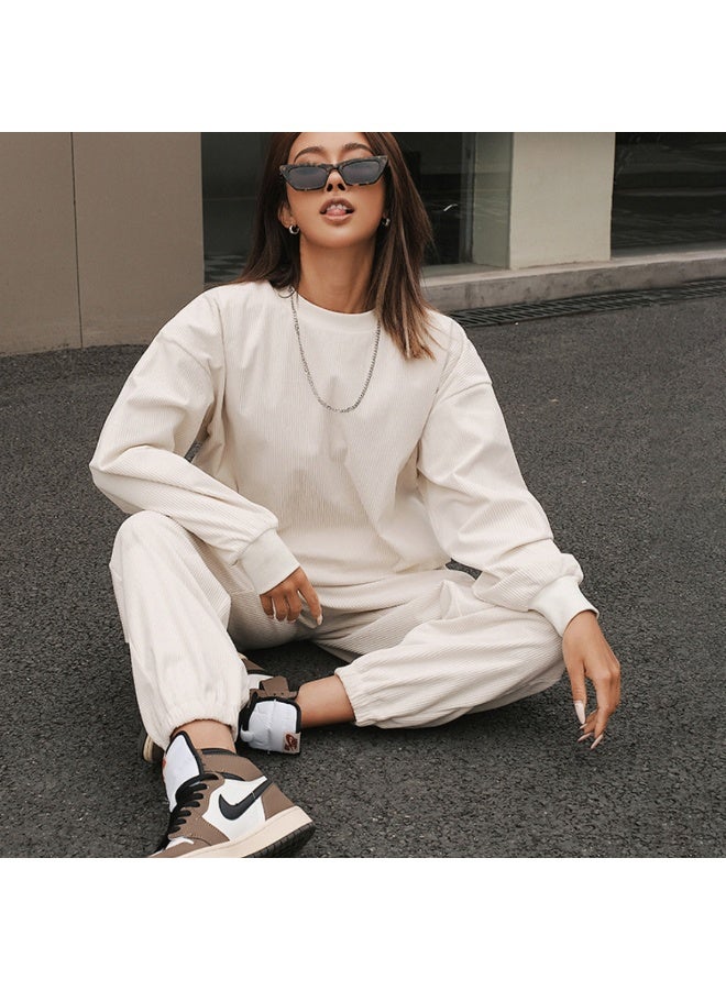 NIBEMINENT Women's Sports Suits Fashion Loose Pocket Autumn Fall  O Neck Long Sleeve T-shirt Female Small Foot Long Pants 2 Piece Sets - Image 4