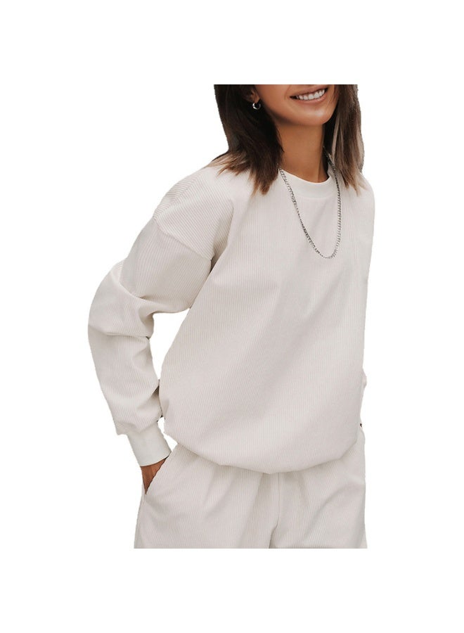 NIBEMINENT Women's Sports Suits Fashion Loose Pocket Autumn Fall  O Neck Long Sleeve T-shirt Female Small Foot Long Pants 2 Piece Sets - Image 1