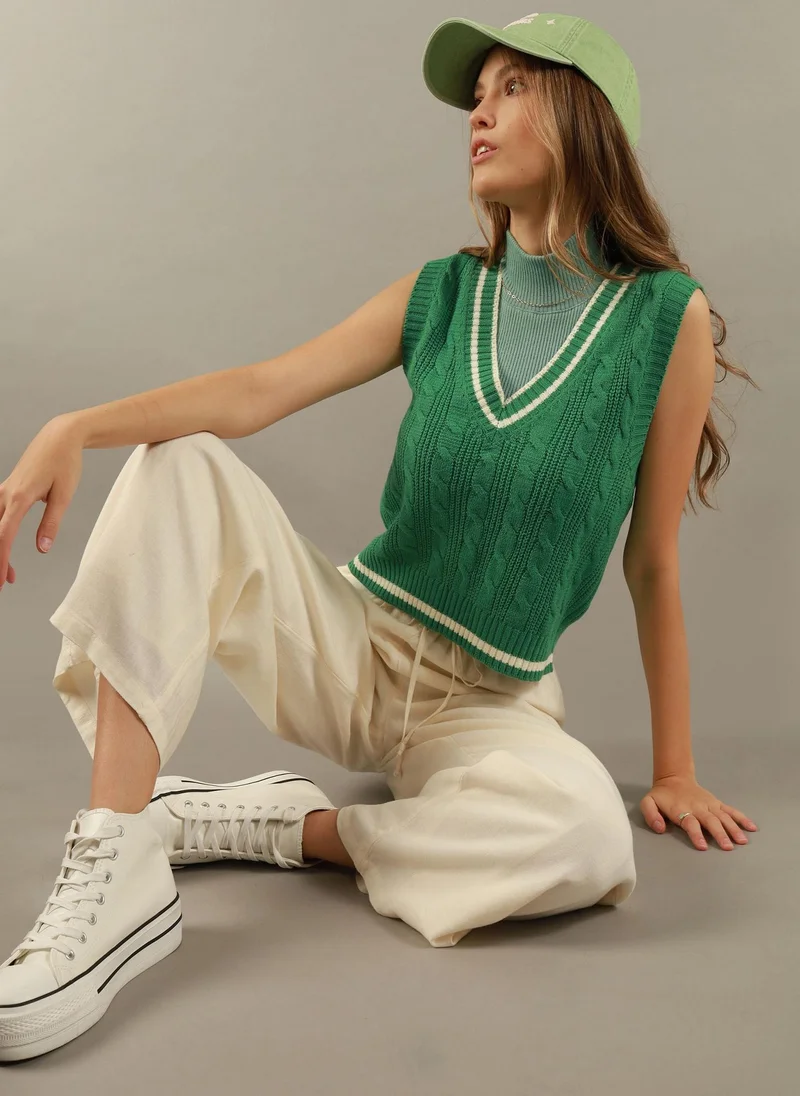 American Eagle V-Neck Cable Vest