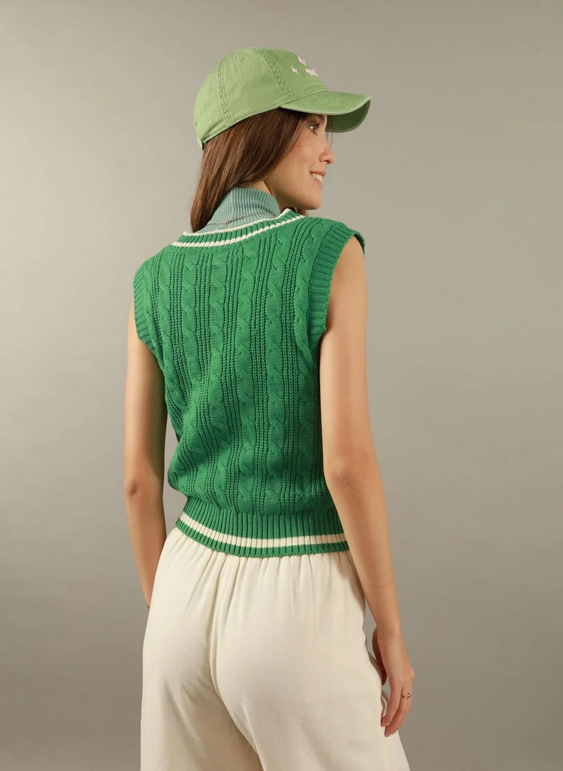 American Eagle V-Neck Cable Vest