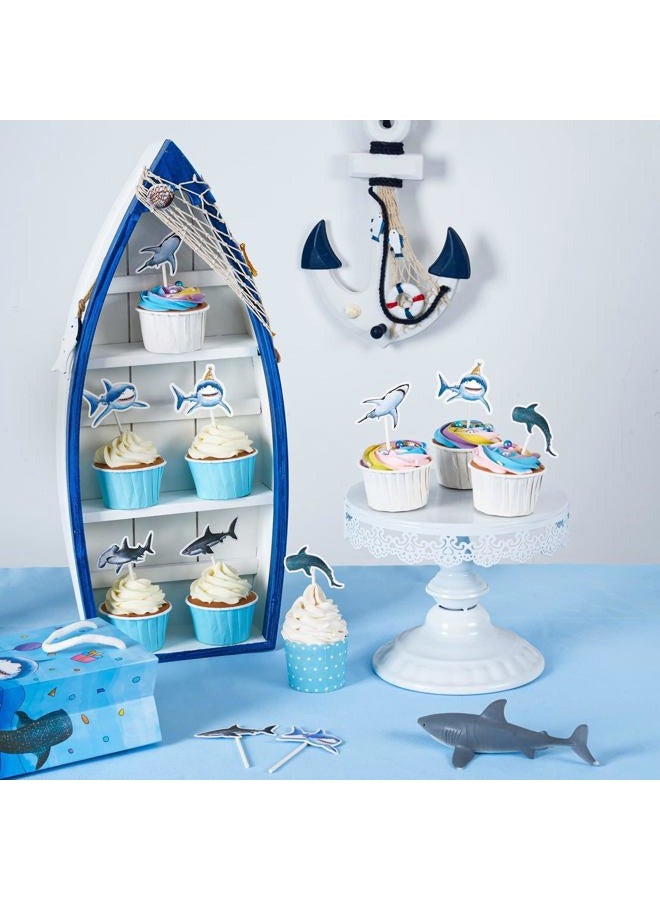 Wernnsai 36 PCS Shark Cupcake Toppers - Shark Cake Toppers Ocean Birthday Party Decorations Summer Cake Toppers Under The Sea Cake Decors for Kids Ocean Baby Shower Party Supplies - Image 5