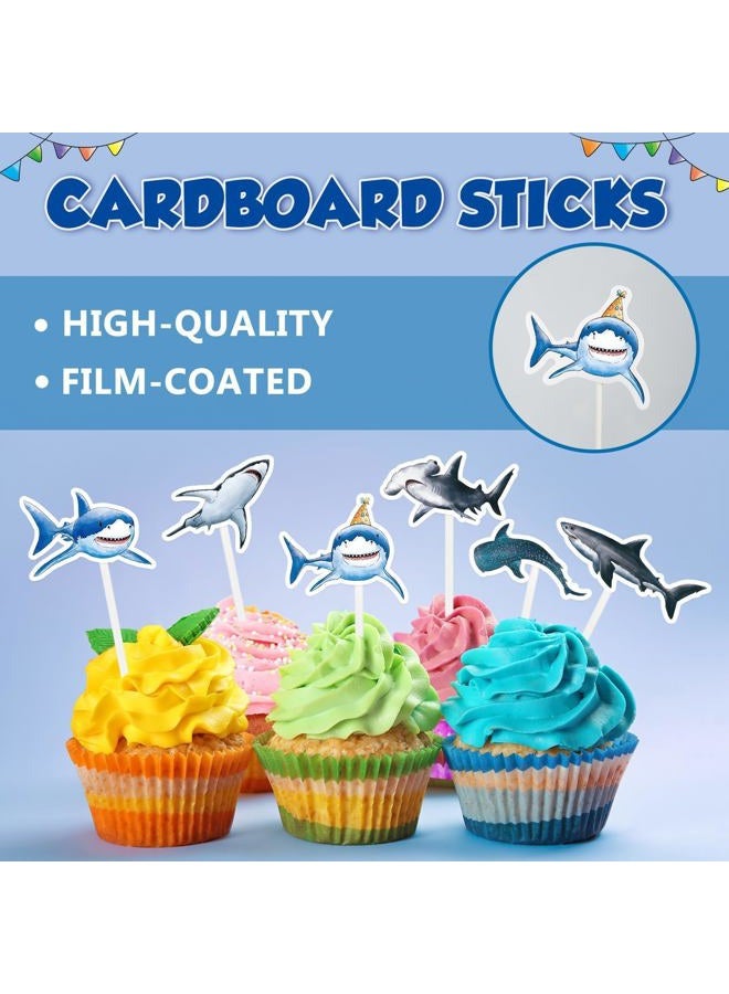 Wernnsai 36 PCS Shark Cupcake Toppers - Shark Cake Toppers Ocean Birthday Party Decorations Summer Cake Toppers Under The Sea Cake Decors for Kids Ocean Baby Shower Party Supplies - Image 3