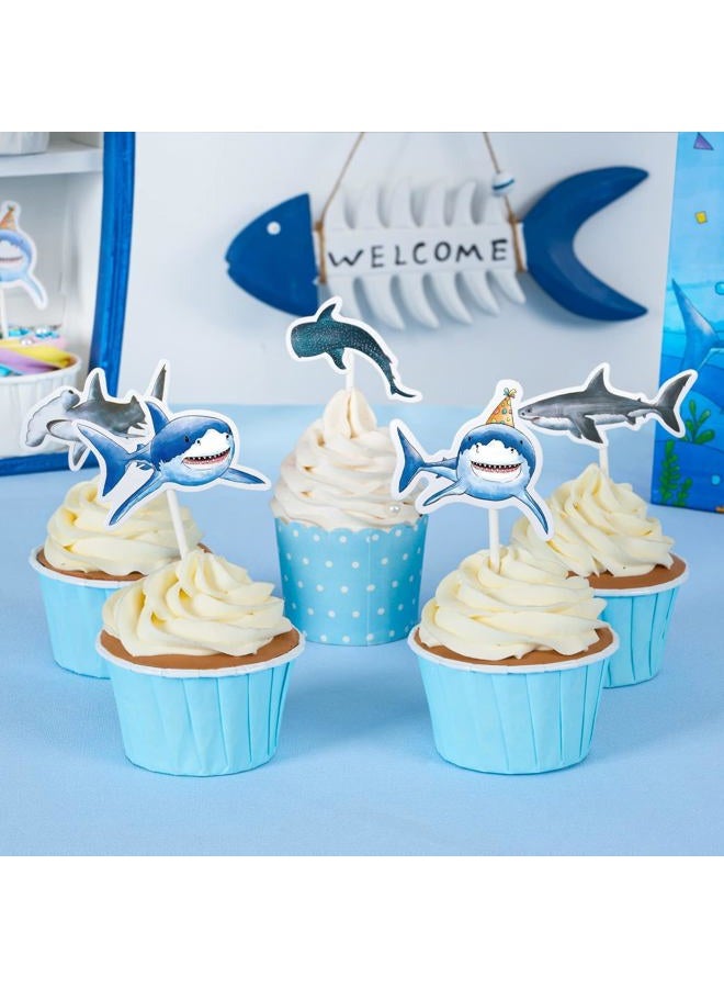Wernnsai 36 PCS Shark Cupcake Toppers - Shark Cake Toppers Ocean Birthday Party Decorations Summer Cake Toppers Under The Sea Cake Decors for Kids Ocean Baby Shower Party Supplies - Image 2