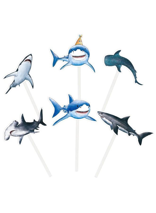 Wernnsai 36 PCS Shark Cupcake Toppers - Shark Cake Toppers Ocean Birthday Party Decorations Summer Cake Toppers Under The Sea Cake Decors for Kids Ocean Baby Shower Party Supplies - Image 1