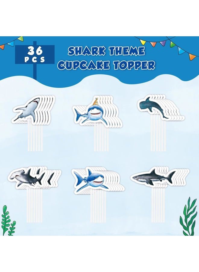 Wernnsai 36 PCS Shark Cupcake Toppers - Shark Cake Toppers Ocean Birthday Party Decorations Summer Cake Toppers Under The Sea Cake Decors for Kids Ocean Baby Shower Party Supplies - Image 4