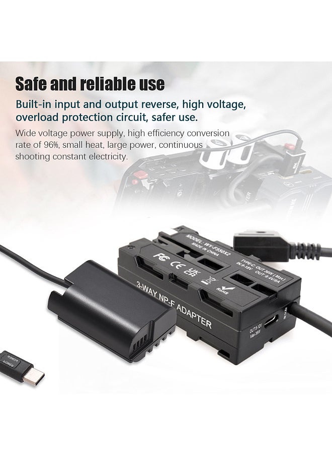 Generic D-Tap to Dual-sided NP-F550 Dummy Battery + Type-C to DMW-DCC17 Dummy Battery Coiled Cable DC Coupler Accessory  - Image 2