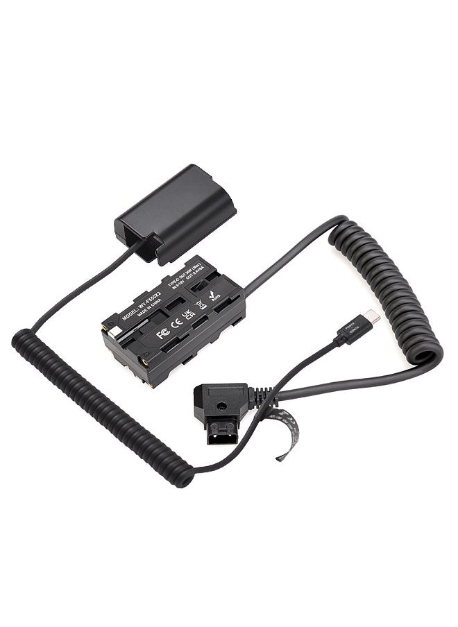 Generic D-Tap to Dual-sided NP-F550 Dummy Battery + Type-C to DMW-DCC17 Dummy Battery Coiled Cable DC Coupler Accessory  - Image 1