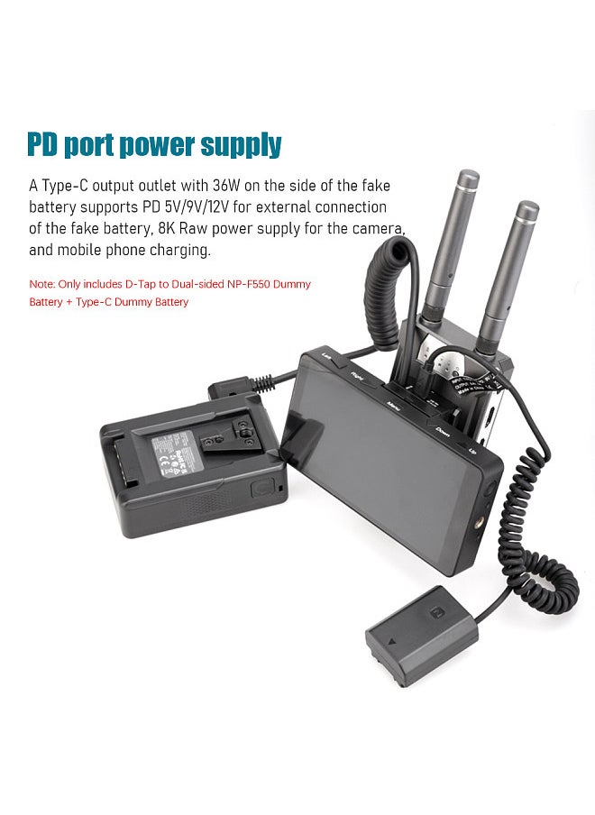 Generic D-Tap to Dual-sided NP-F550 Dummy Battery + Type-C to DMW-DCC17 Dummy Battery Coiled Cable DC Coupler Accessory  - Image 4