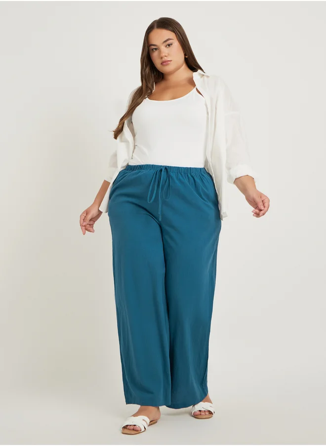 ستايلي Plus Size Wide Leg Trousers with Drawstring