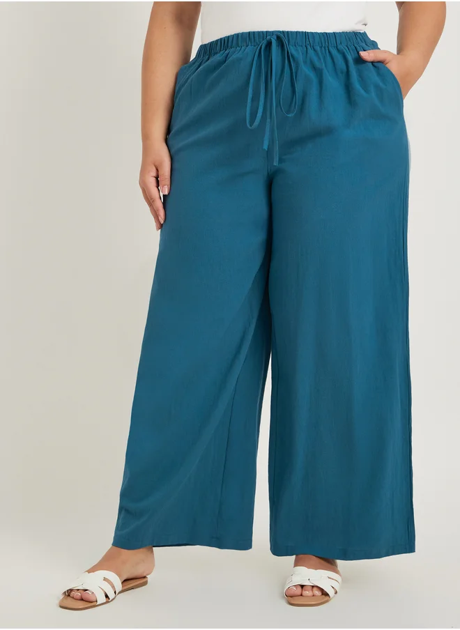 ستايلي Plus Size Wide Leg Trousers with Drawstring