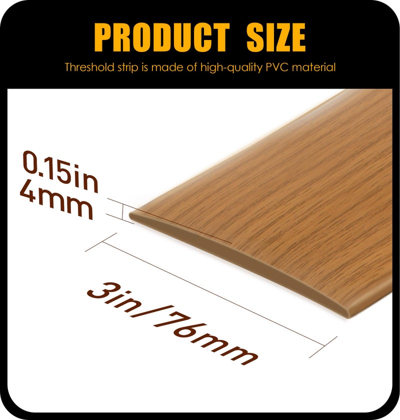 Bnell Floor Transition Strip Self Adhesive Vinyl Laminate Floor Cover Strip 3" Flat Divider for Joining Gaps and Doorway Transitions (3.3Ft, 7.6cm, Yellow Oak) - Image 2