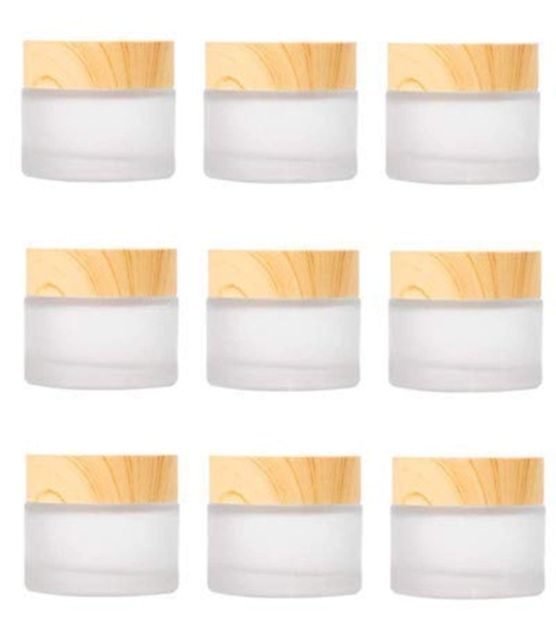 Healthcom 10 Packs 15ml/15g Empty Sample Jars Frosted Glass Cream Jar Bottle with Wood Grain Lid Cosmetic Containers Glass Cream Box Refillable Glass Cream Jar Pot for Makeup Lotion Face Eyeshadow