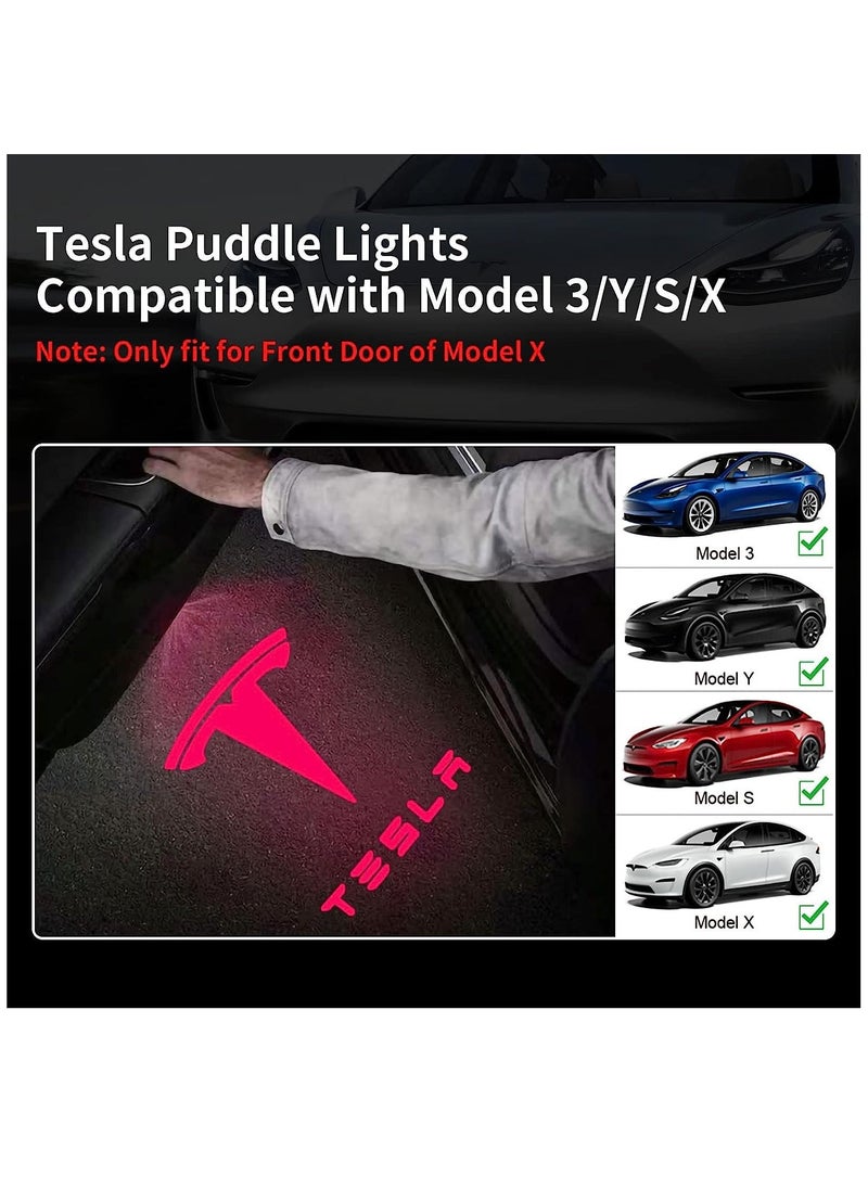 KASTWAVE - Car Door Lights Logo Projector Lights for Tesla, Ultra-Bright LED 3D Laser Ghost Shadow Light, Never Fade Welcome Step Courtesy Lights for Model 3 Y S X Accessories, Plug and Play Red, 4pcs - Image 1