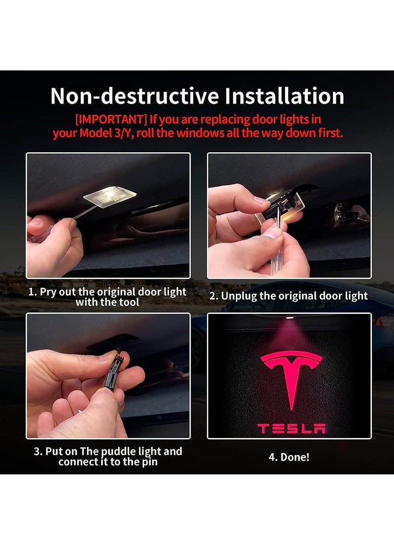 KASTWAVE - Car Door Lights Logo Projector Lights for Tesla, Ultra-Bright LED 3D Laser Ghost Shadow Light, Never Fade Welcome Step Courtesy Lights for Model 3 Y S X Accessories, Plug and Play Red, 4pcs - Image 1