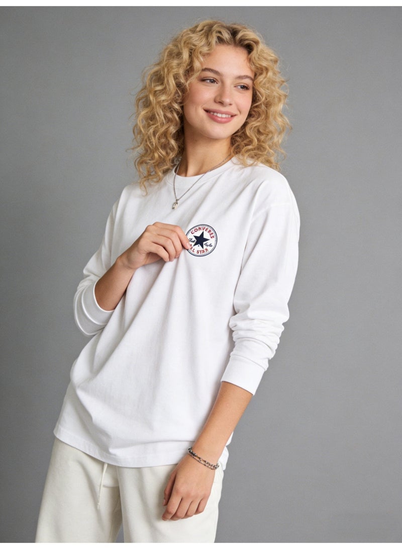 CONVERSE loose casual long-sleeved round neck T-shirt-suitable for both men and women, cotton sports shirt with logo, casual and fashionable street clothes in China. - Image 3