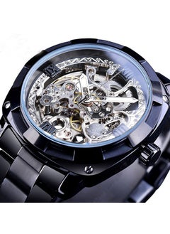 Generic New Fashion Vintage Engraved Hollow-out Mens Luminous Waterproof Mechanical Watch Black with silver 