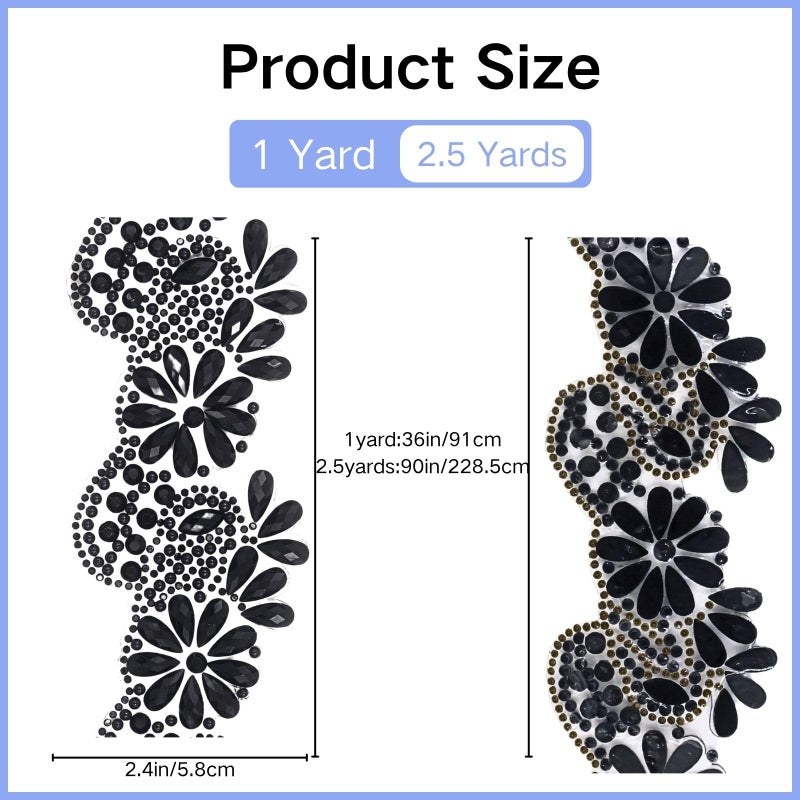 PEARLY JUN 1 Yard Black Crystal Rhinestone RibbonIron on Rhinestone Strips Trim Bling Tape Diamond Ribbon DIY for Crafting Bedazzling Party Wedding Cake Decorations Embellishments - Image 3