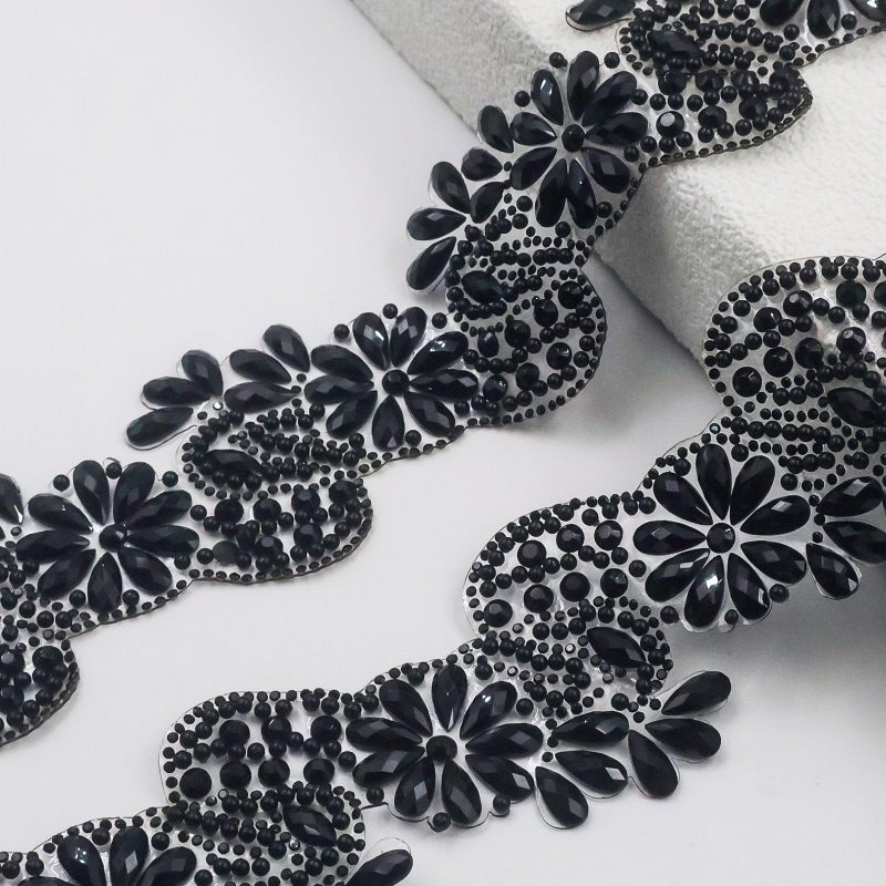 PEARLY JUN 1 Yard Black Crystal Rhinestone RibbonIron on Rhinestone Strips Trim Bling Tape Diamond Ribbon DIY for Crafting Bedazzling Party Wedding Cake Decorations Embellishments - Image 1