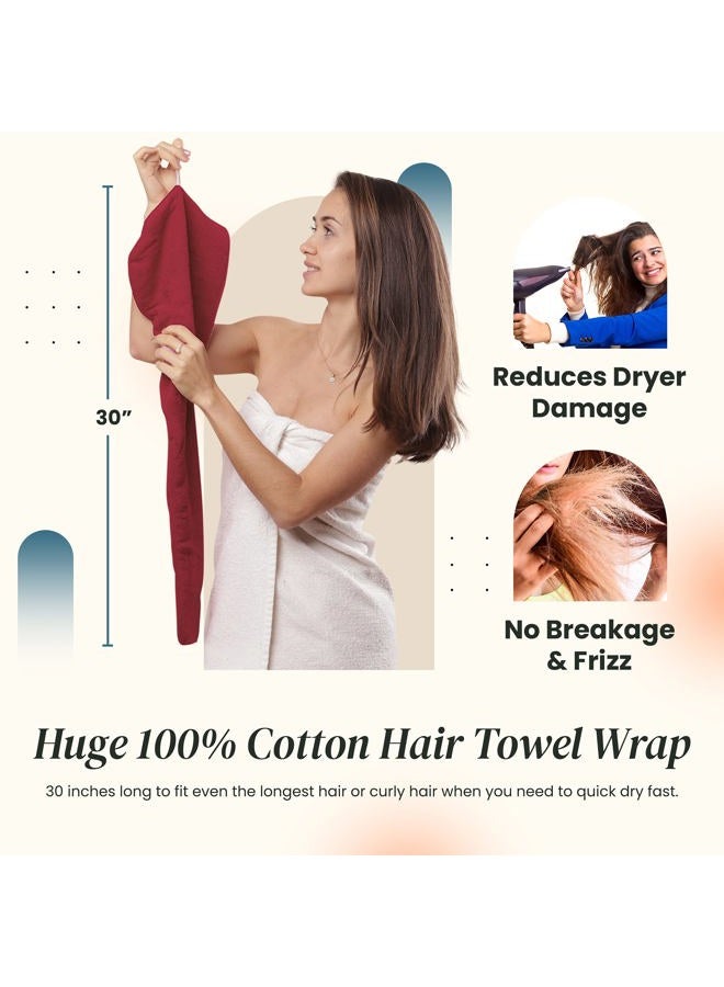 Aspen5 Extra Large Waffle Cotton Hair Towel Wrap - 30 inches long, 400 GSM, Ultra Absorbent, Quick Dry Hair Turban for Women, Ideal for Long and Curly Hair, Perfect for Plopping (Cherry Red) - Image 4