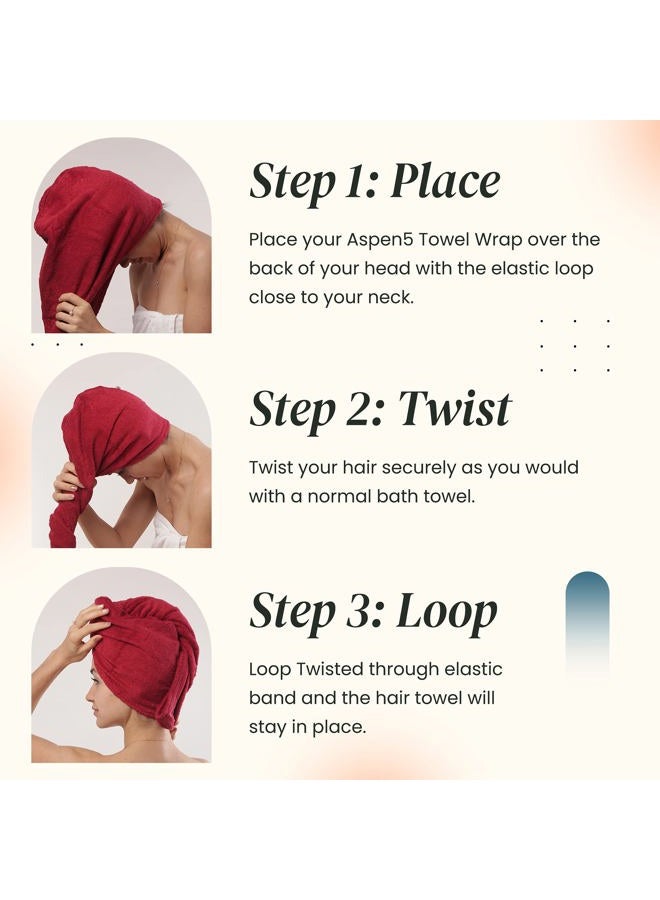 Aspen5 Extra Large Waffle Cotton Hair Towel Wrap - 30 inches long, 400 GSM, Ultra Absorbent, Quick Dry Hair Turban for Women, Ideal for Long and Curly Hair, Perfect for Plopping (Cherry Red) - Image 2
