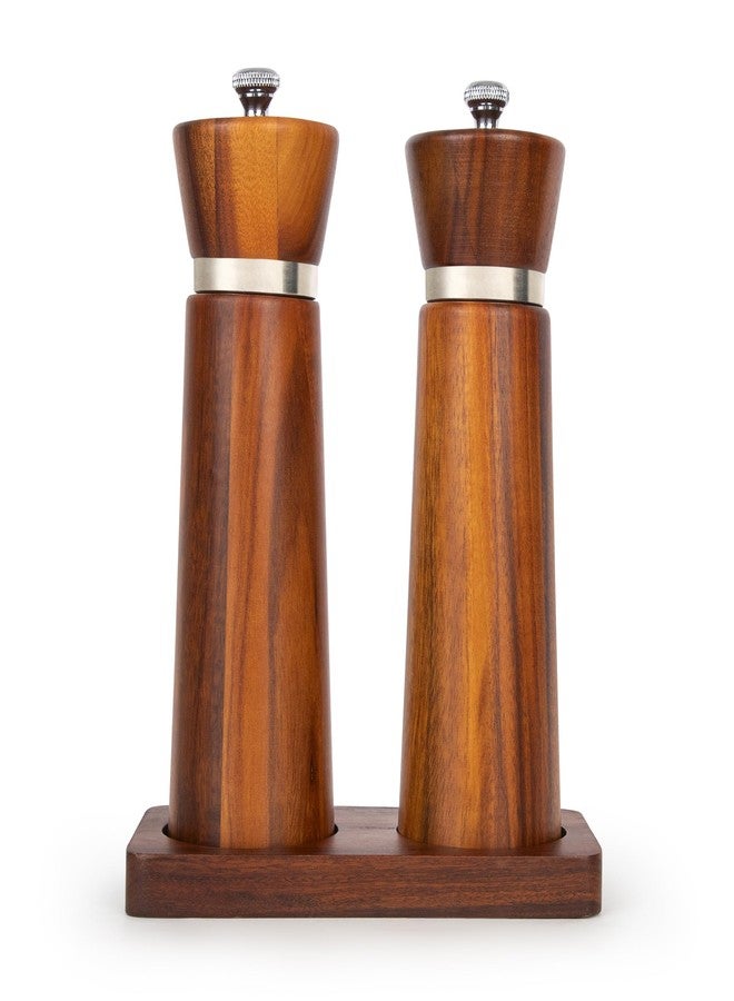 Besti Wooden Salt and Pepper Grinder Set with Tray - 7-inch Manual Grinders for Himalayan Salt, Pepper, Chili, Seasonings - Reusable Pepper & Salt Mill - Elegant Kitchen & Dining Table Gift – Acacia - Image 1