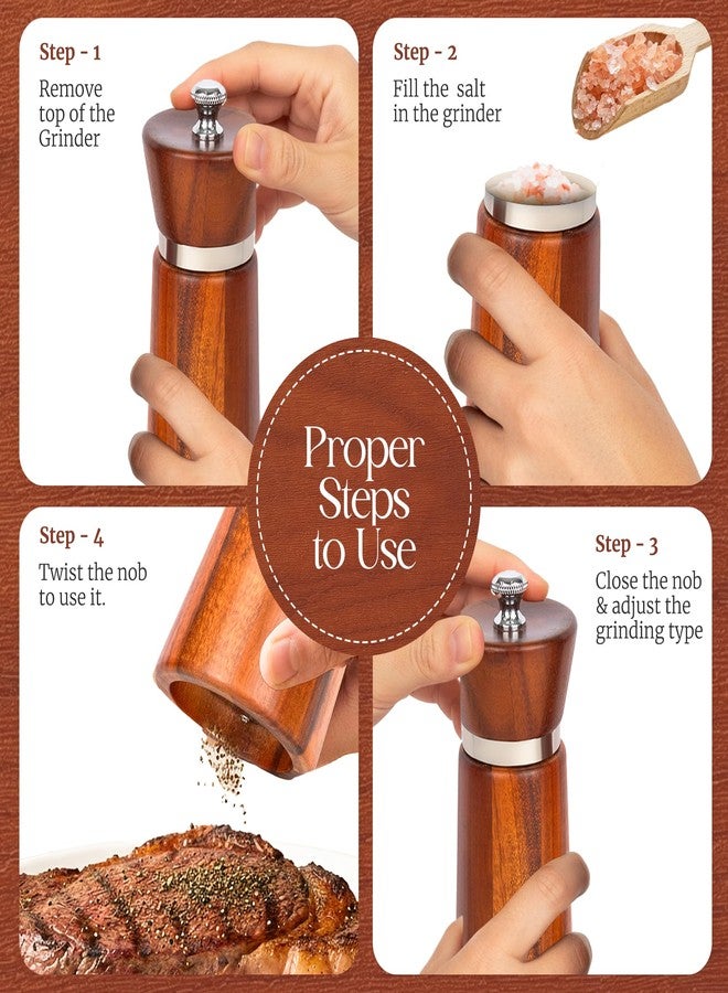 Besti Wooden Salt and Pepper Grinder Set with Tray - 7-inch Manual Grinders for Himalayan Salt, Pepper, Chili, Seasonings - Reusable Pepper & Salt Mill - Elegant Kitchen & Dining Table Gift – Acacia - Image 5