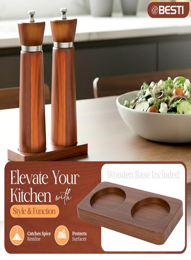 Besti Wooden Salt and Pepper Grinder Set with Tray - 7-inch Manual Grinders for Himalayan Salt, Pepper, Chili, Seasonings - Reusable Pepper & Salt Mill - Elegant Kitchen & Dining Table Gift – Acacia - Image 3