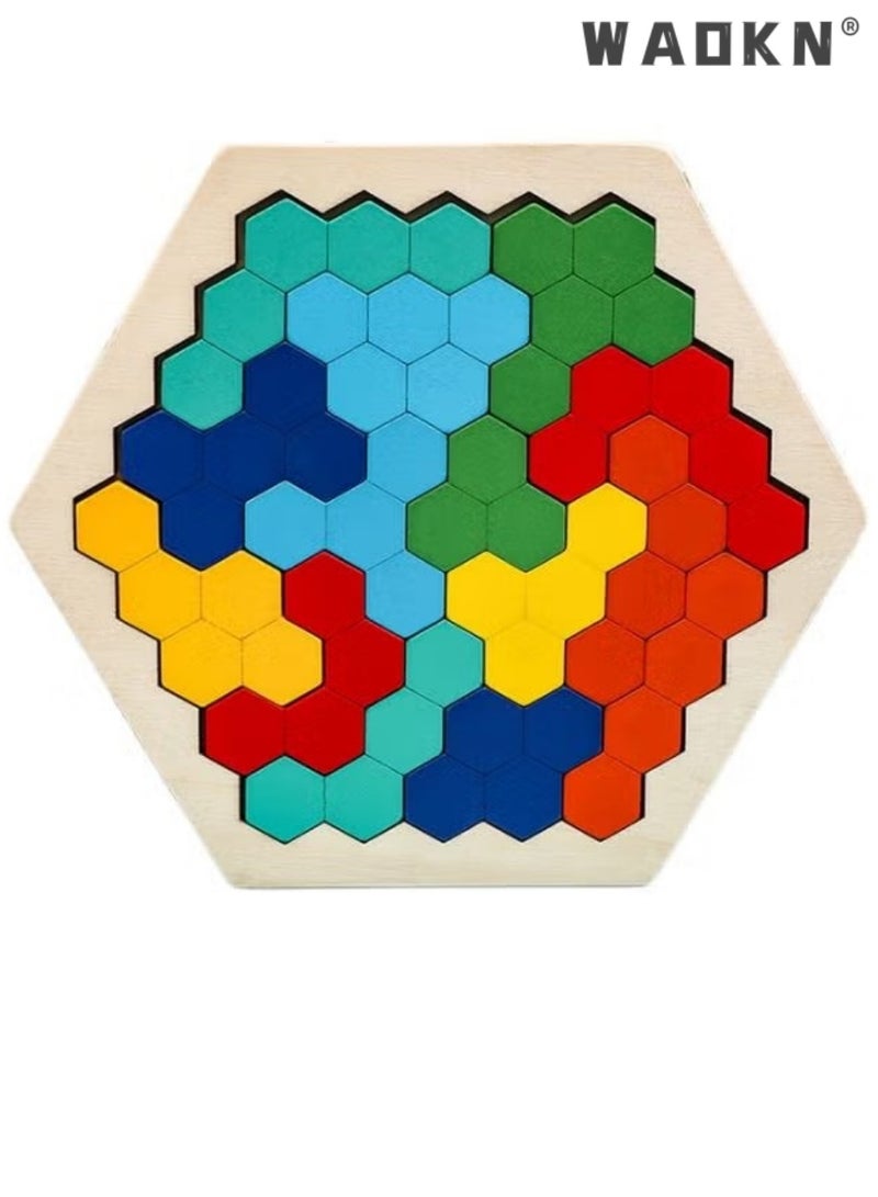 WAOKN Wood Variety Honeycomb Puzzle Boys and Girls Color Patchwork Kindergarten Early Education Baby kids Educational Toys