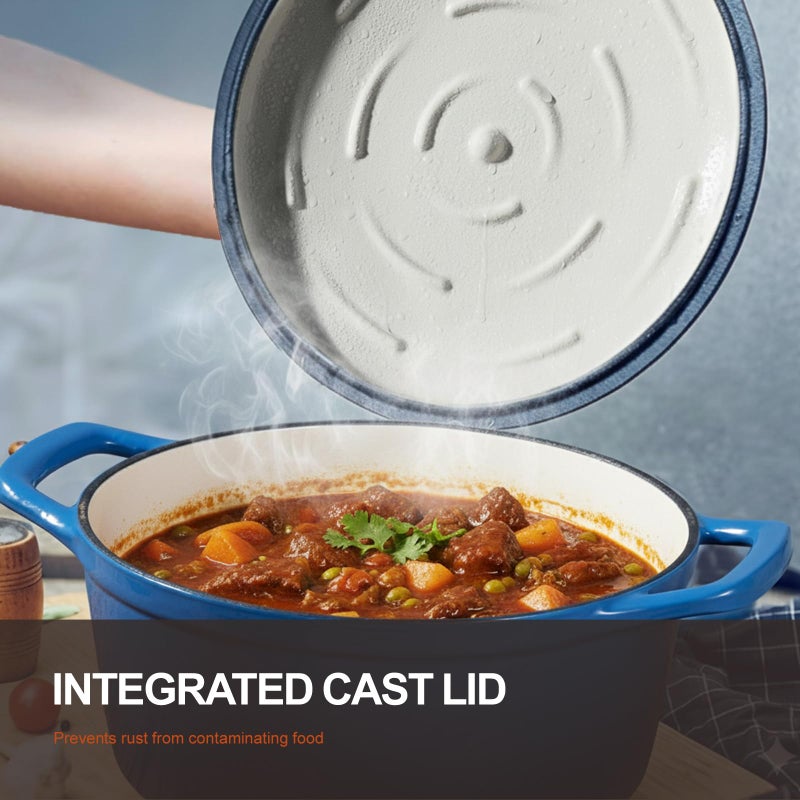 Overmont Enameled Cast Iron Dutch Oven - 5.5QT Pot with Wide Handles Lid Cookbook & Cotton Potholders - Heavy-Duty Pre-Seasoned Cookware Oven Safe to 500Â°F for Braising, Stews, Roasting, Bread Baking - Image 3