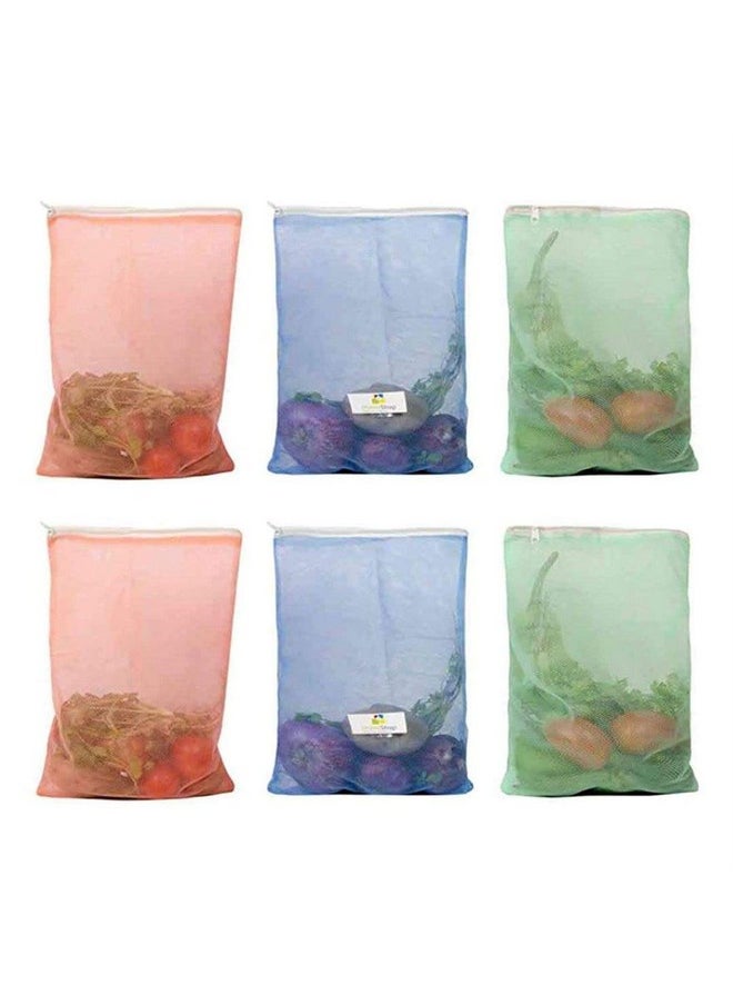 HomeStrap HomeStrap Set Of 6 Reusable Double Layer Mesh Fridge/ Refrigerator Bags / Pouches For Storage Of Fruits , Vegetables & Accessories (9 X 13 Inches | Multicolor )(Mesh)  - Image 1